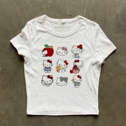 IGEUMM 230g重磅美式可愛HelloKitty小個子正肩短袖T恤防曬上衣女