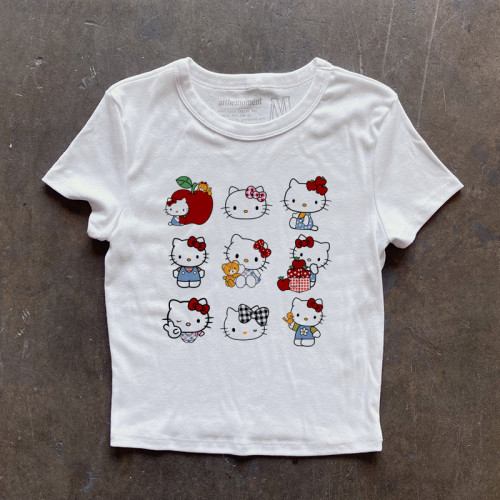 IGEUMM 230g重磅美式可愛HelloKitty小個子正肩短袖T恤防曬上衣女