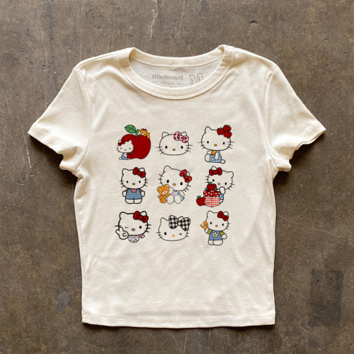 IGEUMM 230g重磅美式可愛HelloKitty小個子正肩短袖T恤防曬上衣女