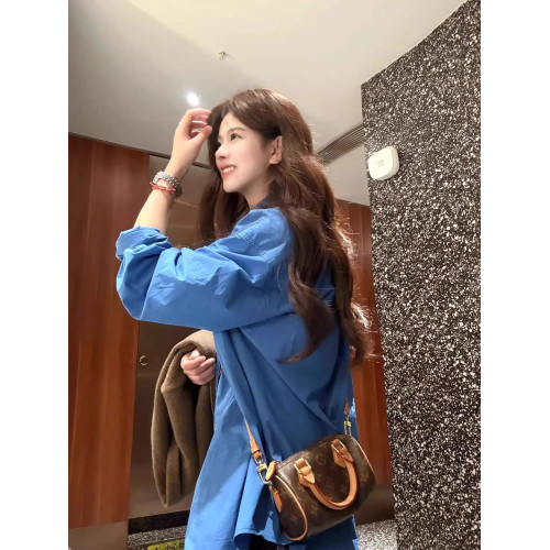 韓系高級感藍色襯衫外套女春季寬鬆長袖氣質超好看慵懶風襯衣上衣