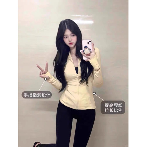 奶油黃修身防曬衣女2025新款立領防曬服運動冰絲瑜珈服健身服收腰