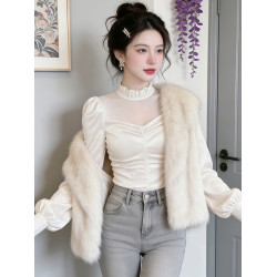 網紗絲絨短款輕奢氣質襯衫上衣2026年春季新款巨好看小衫襯衣女裝