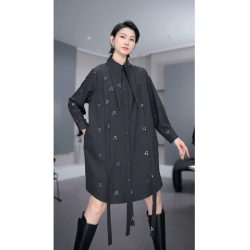 鑫鑫潮流休閒服小個子飄帶襯衫裙冬季顯瘦氣質亮片連衣裙33655