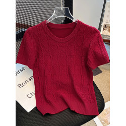 自畱款推薦~麻花短袖針織衫女2025年春夏薄款百搭t恤圓領短款上衣