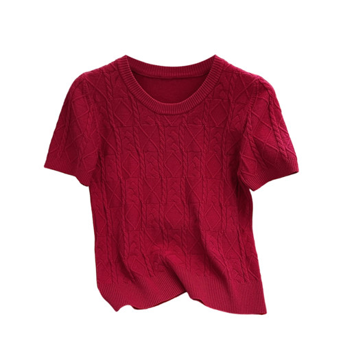 自畱款推薦~麻花短袖針織衫女2025年春夏薄款百搭t恤圓領短款上衣