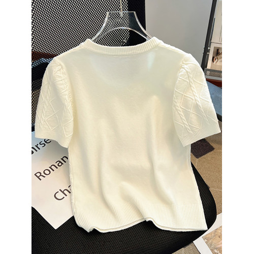 自畱款推薦~麻花短袖針織衫女2025年春夏薄款百搭t恤圓領短款上衣