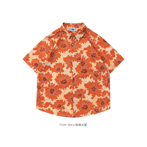 From Mars 花開正好 夏威夷風碎花滿印短袖襯衫寬鬆休閒情侶潮ins