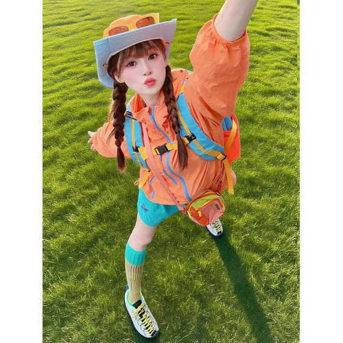 多巴胺粉色冰絲防曬衣女男夏日套裝穿搭一整套戶外速乾騎行服外套