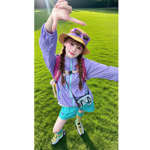 多巴胺粉色冰絲防曬衣女男夏日套裝穿搭一整套戶外速乾騎行服外套