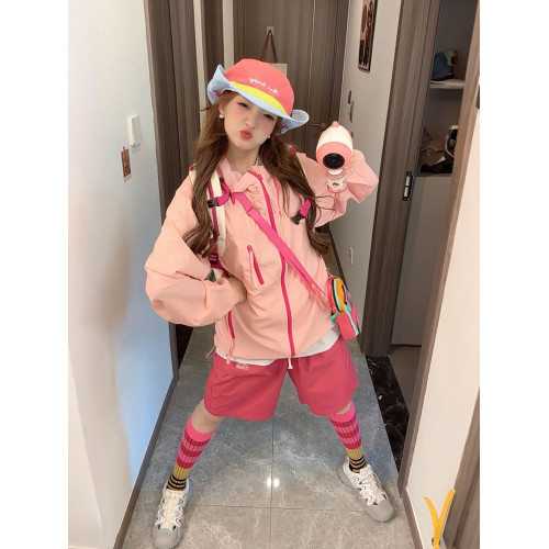 多巴胺粉色冰絲防曬衣女男夏日套裝穿搭一整套戶外速乾騎行服外套