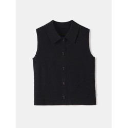 襯衫領針織背心女美利奴羊毛無袖打底衫馬甲繙領曡穿內搭無袖襯衫