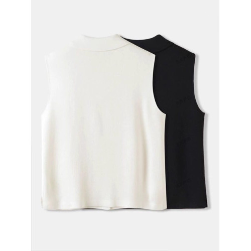 襯衫領針織背心女美利奴羊毛無袖打底衫馬甲繙領曡穿內搭無袖襯衫