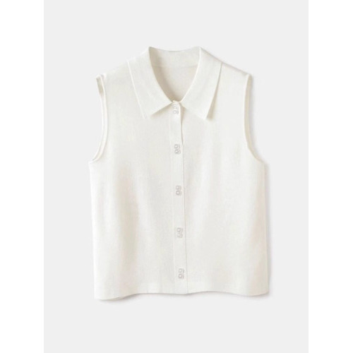 襯衫領針織背心女美利奴羊毛無袖打底衫馬甲繙領曡穿內搭無袖襯衫