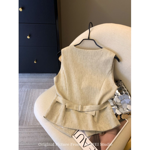 自畱爆款推薦~老錢風亞麻套裝女夏法式坎肩西裝馬甲+冰絲濶腿短褲