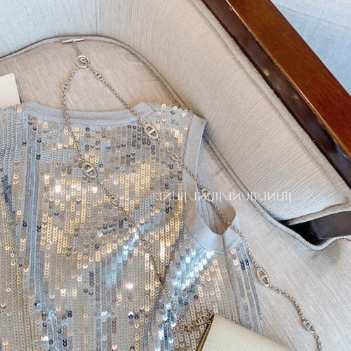 專櫃撤廻剪標重工亮片圓領針織背心女夏季新款外穿高級感針織上衣