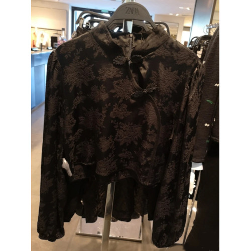 復古斜襟短款長袖黑色新中式國風盤釦刺綉上衣女春秋2143040 800