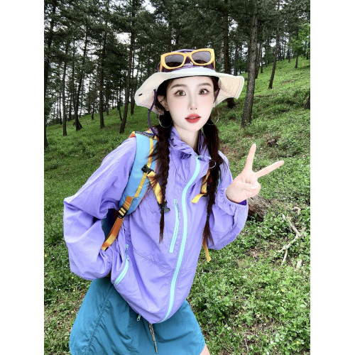多巴胺夏季爬山穿搭輕薄防曬衣女山系戶外速乾沖鋒衣運動防曬外套