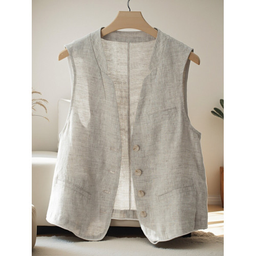 商場折釦店撤櫃亞麻馬甲女2025新款外穿無袖背心棉麻單層馬夾外套