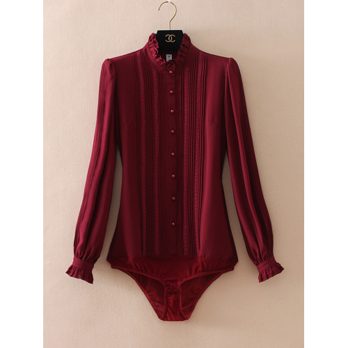 優雅名媛高級飄逸雪紡襯衫女蕾絲花邊木耳領小衆連體襯衣白色新款