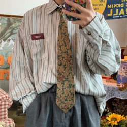 C2自製/日系復古竪條紋襯衫2025秋裝新款寬鬆慵懶襯衣防曬ov長袖