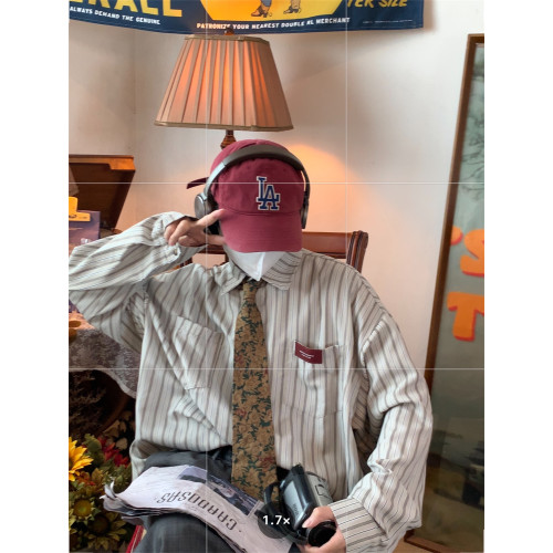 C2自製/日系復古竪條紋襯衫2025秋裝新款寬鬆慵懶襯衣防曬ov長袖