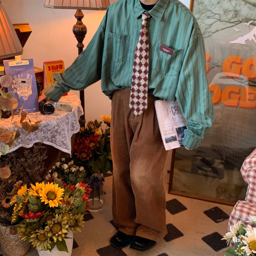 C2自製/日系復古竪條紋襯衫2025秋裝新款寬鬆慵懶襯衣防曬ov長袖