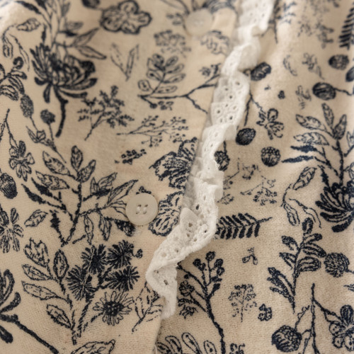 文藝森系蕾絲花邊立領長袖襯衫女2025秋冬新款復古磨毛印花上衣