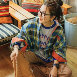 0131 2213 C521N強推早秋撞色袖子格子襯衫W