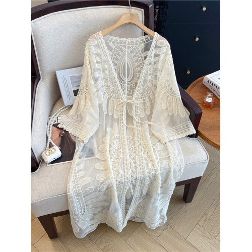 專櫃商場撤廻大牌剪標女裝蕾絲披風防曬衫夏季中長款寬鬆開衫外套