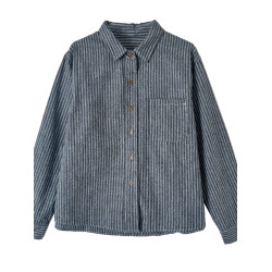 商場折釦~專櫃撤廻大碼春季純棉條紋襯衫女休閒寬鬆顯瘦長袖襯衣