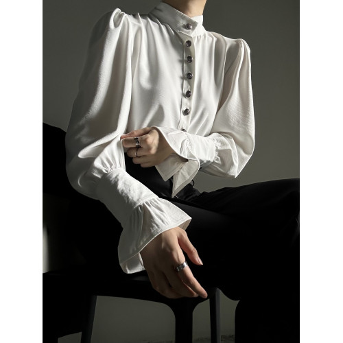 ASAE 宮廷風復古感立領襯衫設計感法式垂墜上衣男女中性風襯衣