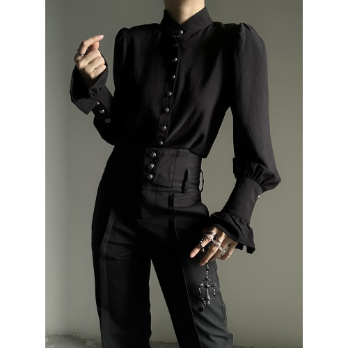 ASAE 宮廷風復古感立領襯衫設計感法式垂墜上衣男女中性風襯衣