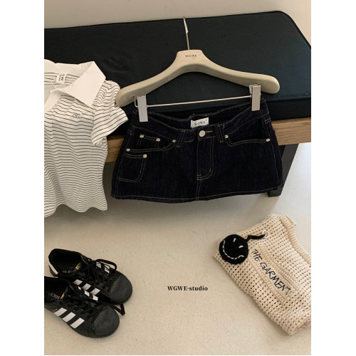 十三行 牛仔半身裙夏季新款高腰顯a字裙褲簡約百搭包臀短裙子