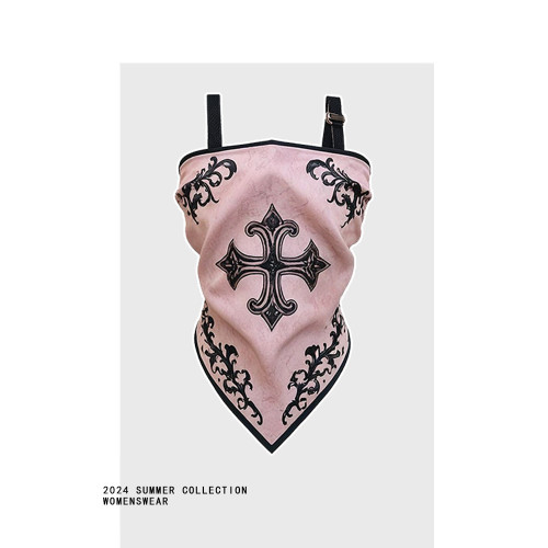 美式復古絲巾抹胸背心短款氣質辣妹風演唱會穿搭一字領性感上衣女