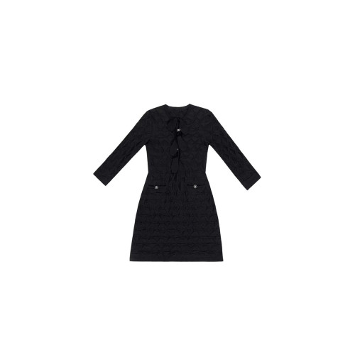 富家千金小香風連衣裙女名媛輕奢高級感修身顯瘦長袖黑色針織短裙