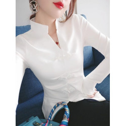 風收腰春秋復古民族風盤釦襯衫女時尚內搭氣質小衆別致上衣女