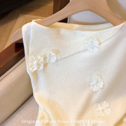 自畱爆款推薦~一字肩立體花朵針織衫t恤女夏季2026辣妹掐腰小上衣