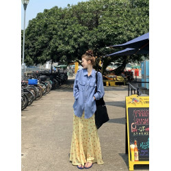 正確版 【梔子雛菊】超模微魚尾春夏擺褶休閒女長半裙