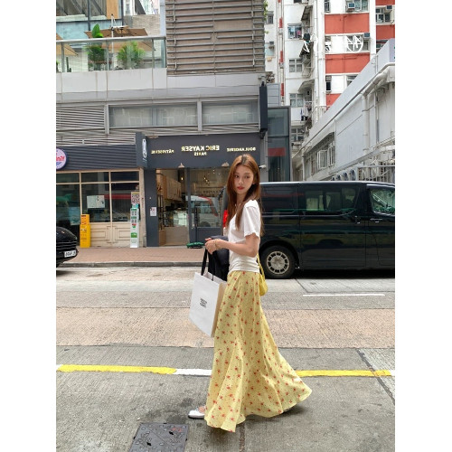 正確版 【梔子雛菊】超模微魚尾春夏擺褶休閒女長半裙
