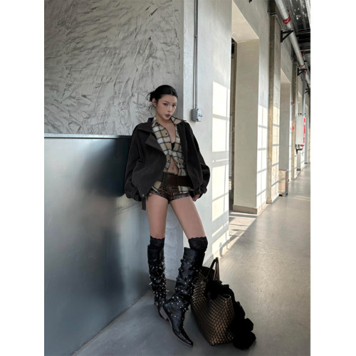 Turn up/陳腿兒【酷颯女人】美式復古辣妹寬鬆休閒廓形夾克外套女