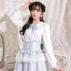 J6-2日本原單新品蕾服甜美女士可愛蕾絲蝴蝶結量産蘿莉長袖襯衫