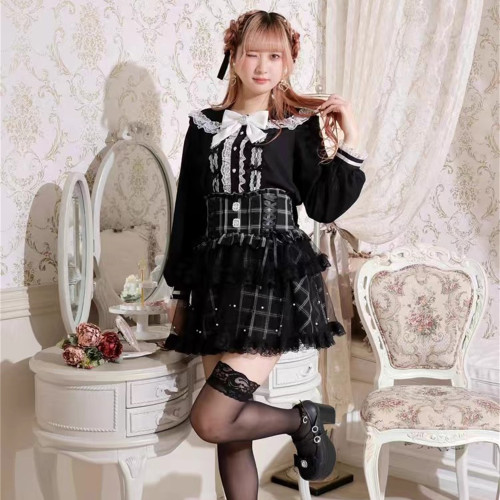 J6-2日本原單新品蕾服甜美女士可愛蕾絲蝴蝶結量産蘿莉長袖襯衫