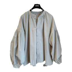 2025春秋新款女裝復古法式褶皺泡泡袖寬鬆襯衫上衣女洋氣別致小衫