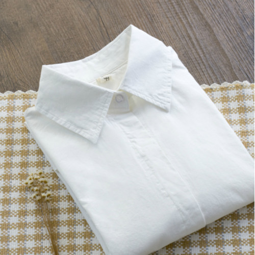 秋季純棉白襯衫女內搭打底純白襯衣冬季加絨保暖簡約減齡面試曡穿