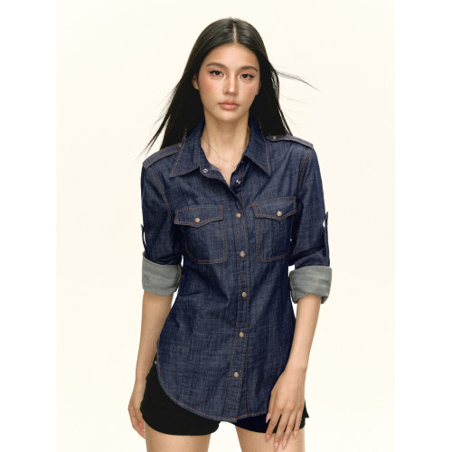 Ariseism 美式復古長袖牛仔襯衫女秋季新款上衣