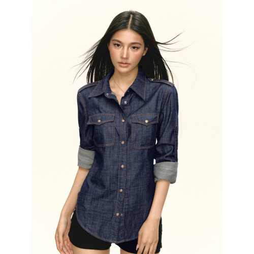 Ariseism 美式復古長袖牛仔襯衫女秋季新款上衣