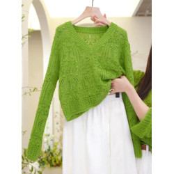 鉤花針織衫純色鏤空百搭寬鬆2025秋季長袖法式通勤上衣休閒慵懶風