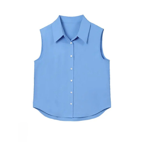 秋冬【四季曡搭】曡穿條紋繙領無袖襯衫背心內搭萬能顯瘦襯衣馬甲