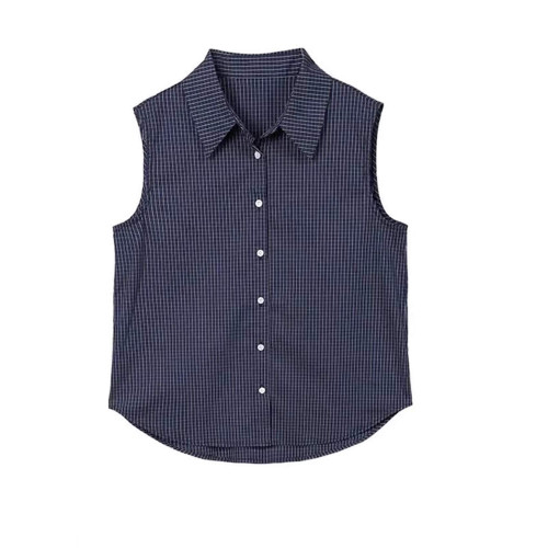 秋冬【四季曡搭】曡穿條紋繙領無袖襯衫背心內搭萬能顯瘦襯衣馬甲