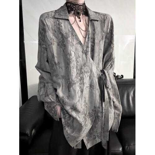 Aont 新中式炒色刺綉國風長袖襯衫秋季道袍設計感小衆中性風上衣